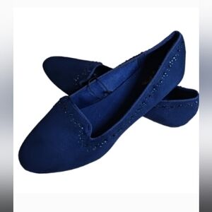 Flat Blue Suede Shoes With Bling